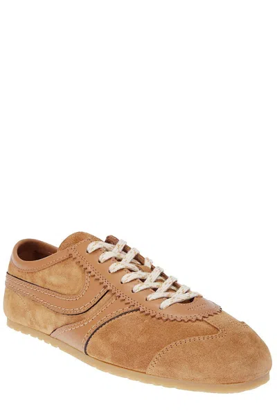 Dries Van Noten Stitched Contrast Rubber Sole Suede Panel Sneakers In Brown