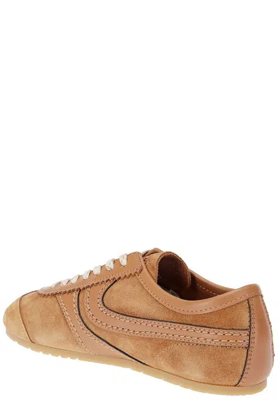 Dries Van Noten Stitched Contrast Rubber Sole Suede Panel Sneakers In Brown