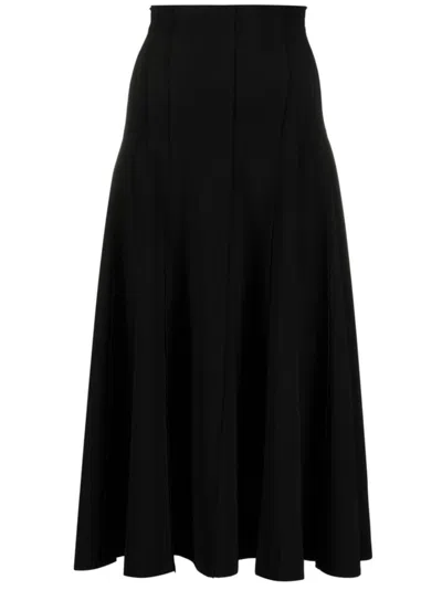 Norma Kamali Flared Pleated High-waisted Midi Skirt In Black