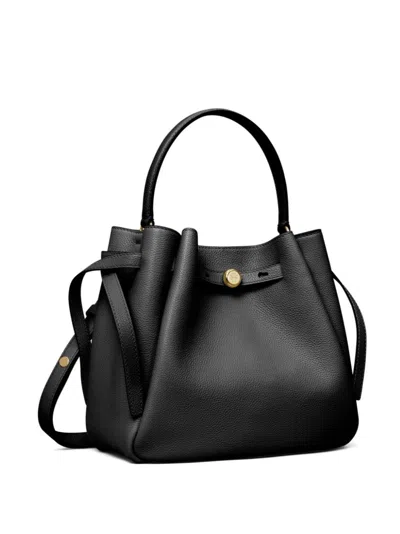 Tory Burch Romy Pebbled Small Bucket Bag Black In Black