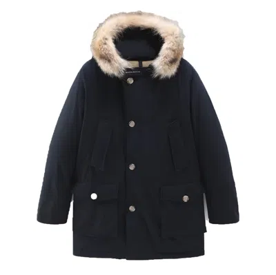 Woolrich Classic Black Cotton Parka With Fur-lined Hood In Black