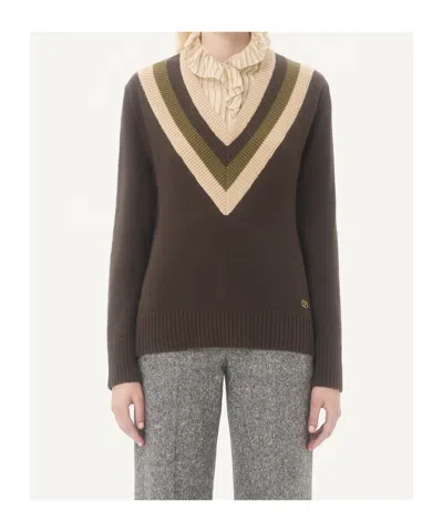 Valentino Women Brown V-neck Sweater, S Luxury Sweaters & Knitwear For Women Darveys In Brown