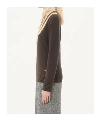 Valentino Women Brown V-neck Sweater, S Luxury Sweaters & Knitwear For Women Darveys In Brown