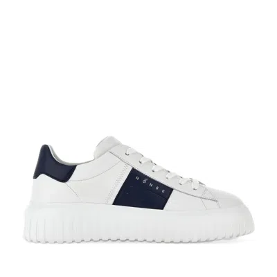 Hogan Sporty Nappa Leather Sneakers With Vertical Stripes In White