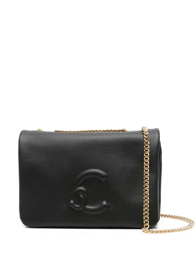 Coccinelle Mini Embossed-logo Chain Shoulder Bag In Black