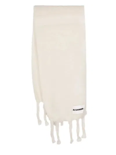 Jil Sander Off-white Slim Wool Blend Scarf In White
