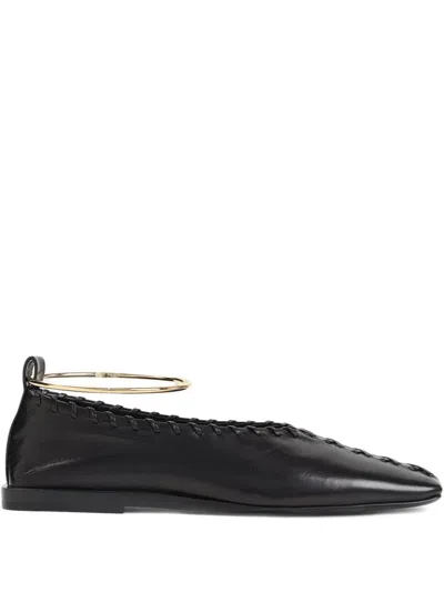 Jil Sander Black Whipstitch Anklet Ballerina Flats In Black
