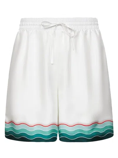 Casablanca Silk Twill Drawstring Shorts With Graphic Print In White