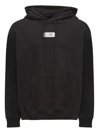 Mm6 Maison Margiela Mm6 By Maison Margiela Emblazoned Black Hoodie With Drawstring And Ribbed Finishes In Black
