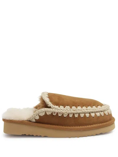 Mou Cognac Clog Eskimo Platform Mules In Brown