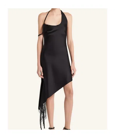 Courrèges Asymmetrical Lace-trimmed Dress In Black