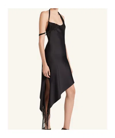 Courrèges Asymmetrical Lace-trimmed Dress In Black