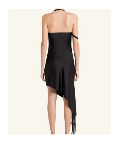 Courrèges Asymmetrical Lace-trimmed Dress In Black