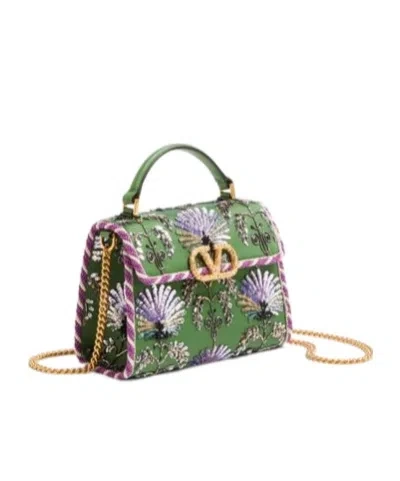 Valentino Garavani Garavani Mini Vsling Embroidered Handbag With Jewel Logo Woman Multicolour Uni In Green