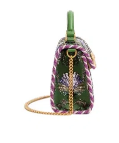Valentino Garavani Garavani Mini Vsling Embroidered Handbag With Jewel Logo Woman Multicolour Uni In Green