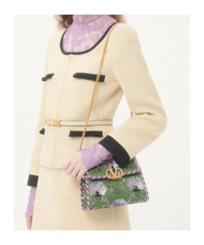 Valentino Garavani Garavani Mini Vsling Embroidered Handbag With Jewel Logo Woman Multicolour Uni In Green