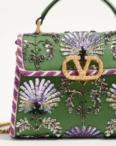 Valentino Garavani Garavani Mini Vsling Embroidered Handbag With Jewel Logo Woman Multicolour Uni In Green