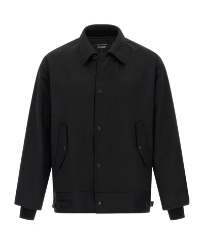 Comme Des Garçons Light Wool Blend Overshirt With Adjustable Hem And Snap Button Details In Black