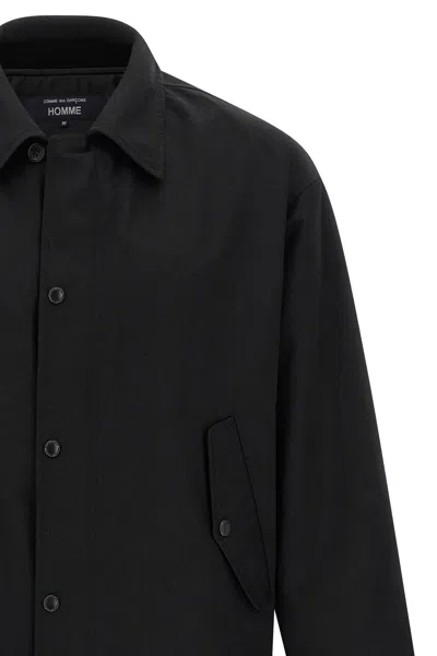 Comme Des Garçons Light Wool Blend Overshirt With Adjustable Hem And Snap Button Details In Black