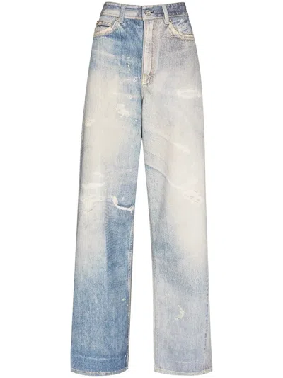 Our Legacy High Waist Boyfriend Jeans With Distressed Finish In Blue