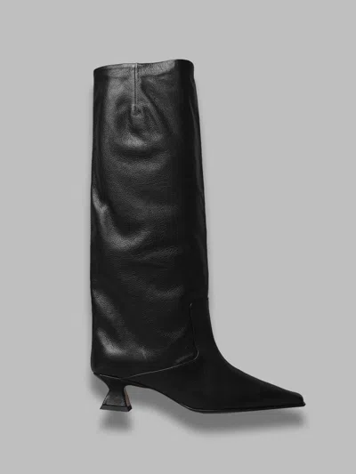 Miista Square Toe Leather Knee-high Boot In Black