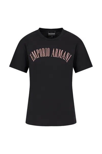 Emporio Armani Official Store Asv Organic Jersey T-shirt With Glitter Logo In Black