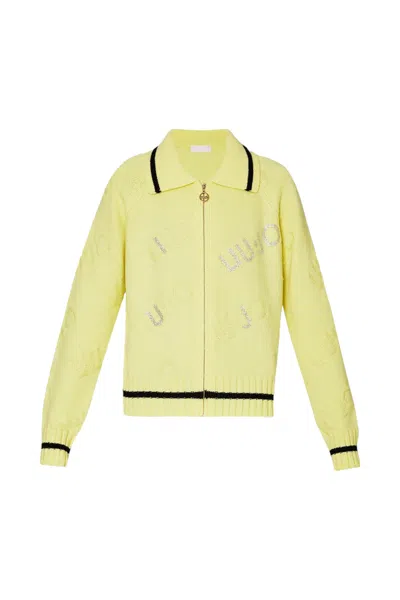 Liujo-sport Mixed Wool Cardigan With Tf4170ms55l Jasmine/black Logo In Yellow