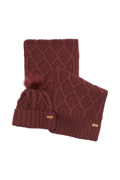 Barbour Set Scarf And Hat  2mlgs0075 Cabernet In Burgundy
