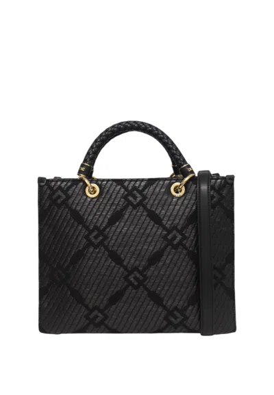 Elisabetta Franchi Tote Bag With Detachable Strap And Textured Pattern In Black