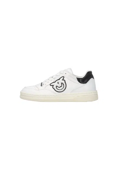 Pinko Chaussures De Tennis En Cuir Avec Logo Noir Et Blanc In Neutral
