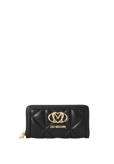 Love Moschino Gestepptes Portemonnaie Mit Logo-schild In Black