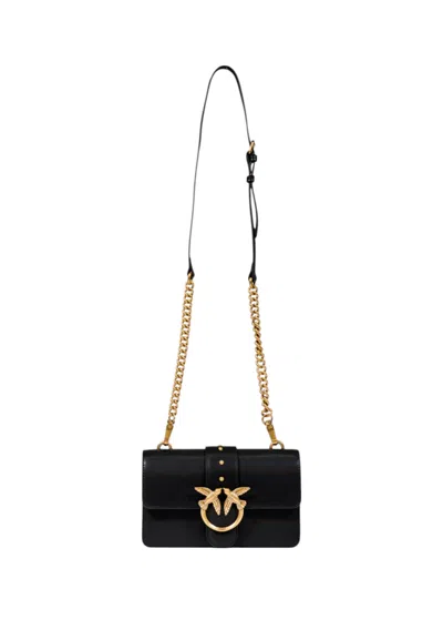 Pinko Love One Classic Black Crossbody Bag With Studded Strap And Love Birds Diamond Cut Plaque On The Fro In Black