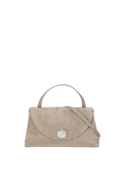 Coccinelle Dove Grey Suede Leather Shoulder Bag In Brown