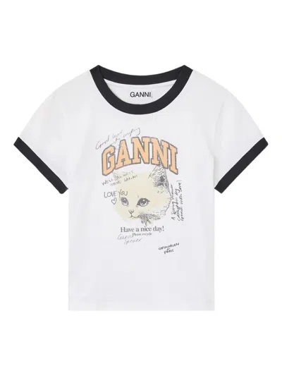 Ganni Women White Crewneck T-shirt With Maxi Logo On The Front In Cotton Jersey Woman In White
