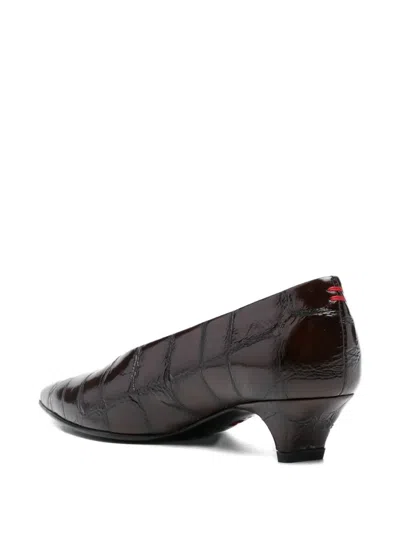 Halmanera Crocodile-effect Pointed-toe Pumps In Brown