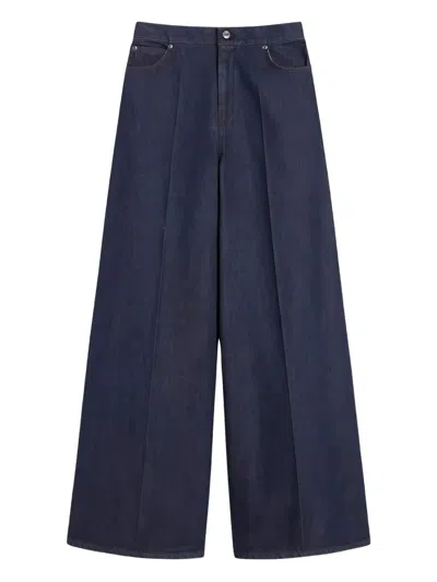Max Mara Wide Leg Denim Trousers Featuring Pockets In Blue