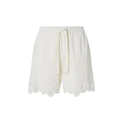 Pinko Elastic Waistband Macramé Lace Shorts In White