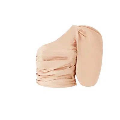 Pinko Asymmetrical One-shoulder Taffeta Top In Neutral