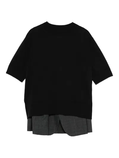 Sacai Short-sleeve Layered Sweater In Black