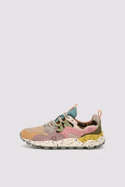 Flower Mountain Yamano 3 Pink And Yellow Suede And Nylon Sneakers In Multi