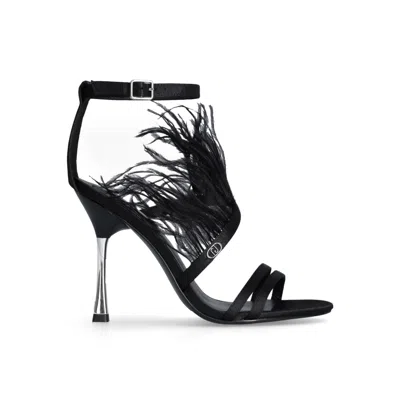Liu •jo Liu Jo Black Elegant Sandals In Raso Miriam 17 With Feather And Heel In Clessidra In Black