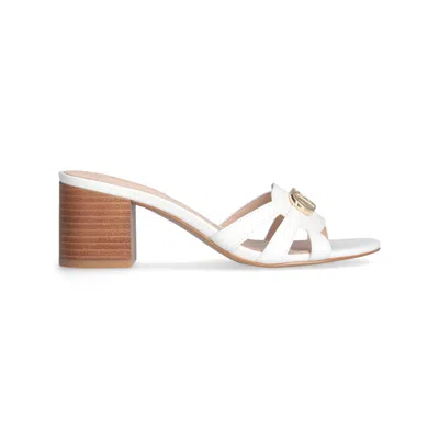 Liu •jo Liu Jo Sofi Leather Sandals 01 With Leaf And Largo Heel 6 Cm In White