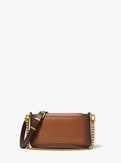 Michael Kors Bryant Small Burnished Leather Convertible Pochette In Brown