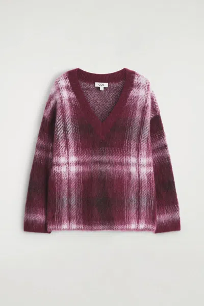 Cos Checked Alpaca-blend Jumper In Red