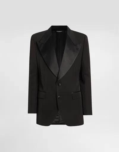 Dolce & Gabbana Satin Lapel Blazer Structured Shoulders Straight Hem In Black