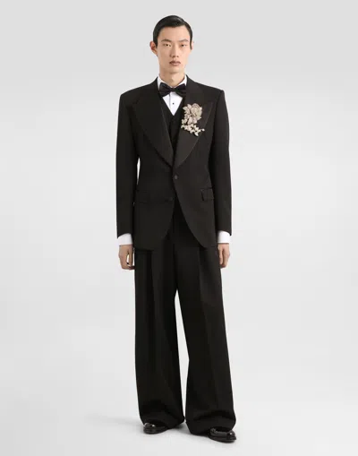 Dolce & Gabbana Satin Lapel Blazer Structured Shoulders Straight Hem In Black