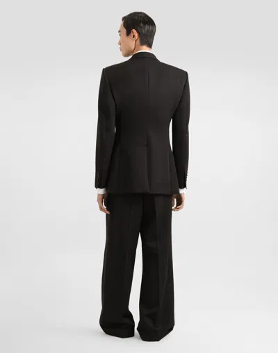 Dolce & Gabbana Satin Lapel Blazer Structured Shoulders Straight Hem In Black