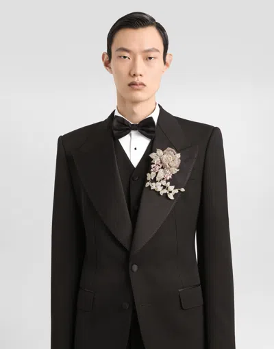 Dolce & Gabbana Satin Lapel Blazer Structured Shoulders Straight Hem In Black