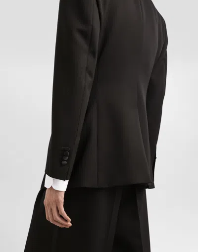 Dolce & Gabbana Satin Lapel Blazer Structured Shoulders Straight Hem In Black