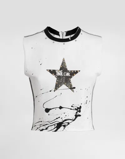 Dolce & Gabbana Jersey Sleeveless T-shirt With Print In White